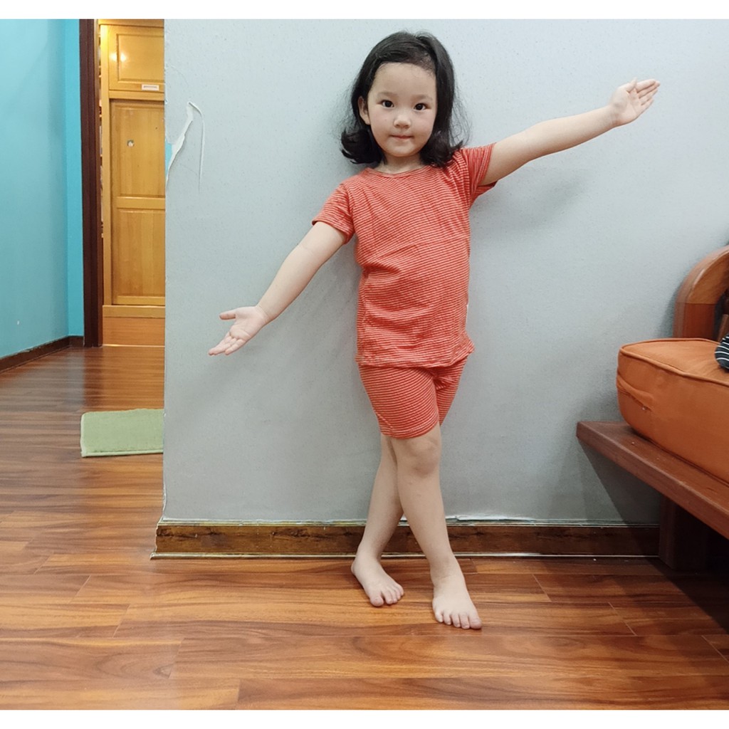 Bộ Cotton Cộc Tay Kẻ Ngang Cho Bé