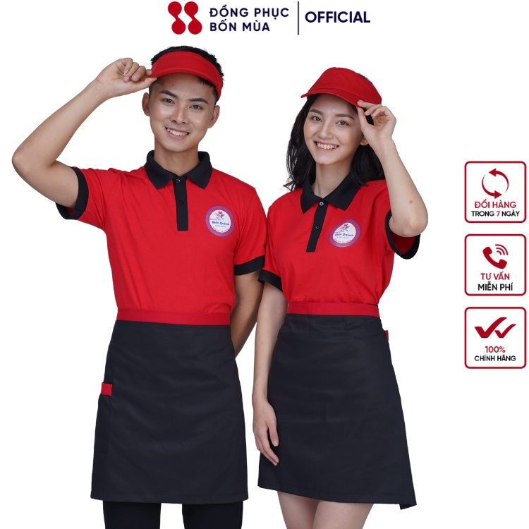 Tạp dề ngắn phục vụ thiết kế màu đen có túi đựng tiện lợi - Chất liệu kaki Hàn vải mềm, chống bám bẩn TD-Nửa-M