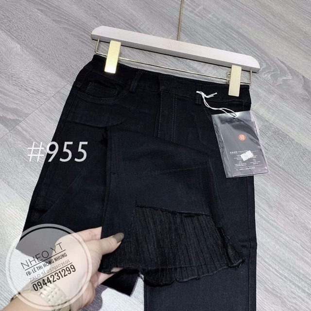 Quần bò thô skindy loe phối ren đẹp, hàng chuẩn đẹp có ảnh thật shop chụp