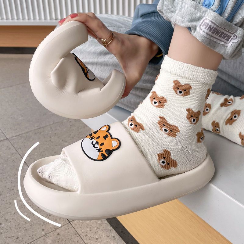 Dép Đi Ngoài Trời Đế Bằng Chống Trượt In Hình Hổ Hoạt Hình Dễ Thương Thời Trang
