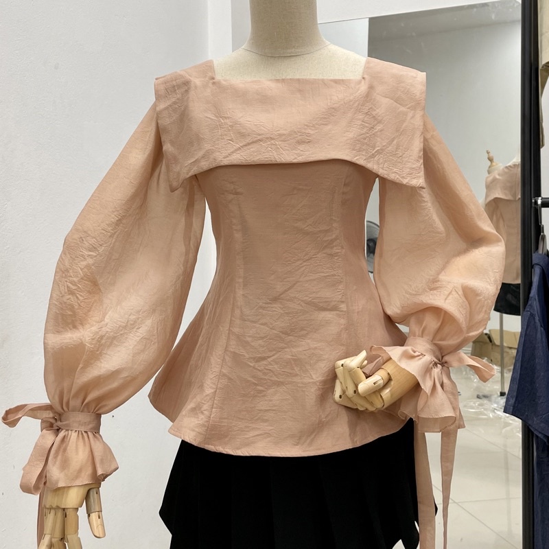 (SẴN) Lala.clothing Áo sơ mi tơ vạt thủy thủ chiết eo MD