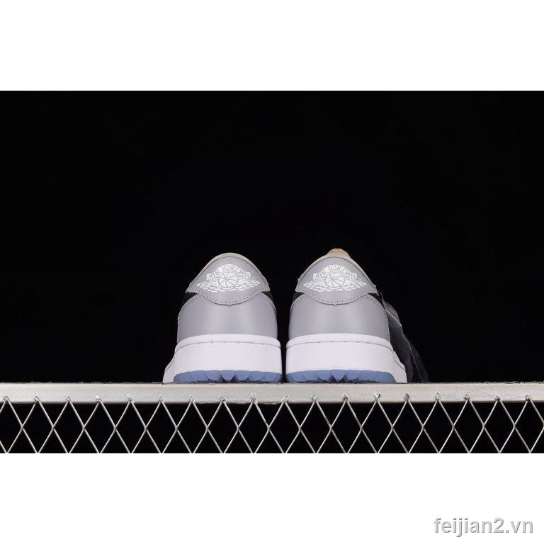 Giày Thể Thao Chơi golf Air Jordan 1 Cổ Thấp Màu Xám / Đen / Trắng Chống Bụi