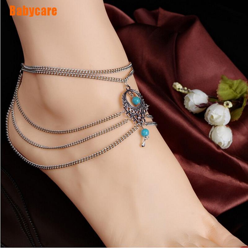 Lắc Chân Đính Đá Ngọc Lam Phong Cách Boho