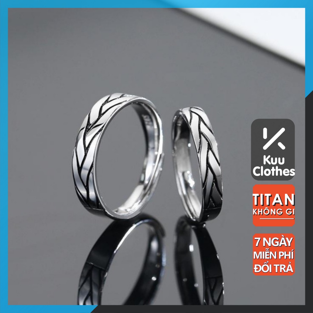 Nhẫn nam nữ thời trang màu bạc tròn Stripes Kuu Clothes unisex chất liệu Titan đẹp đơn giản không gỉ - Nhẫn Stripes