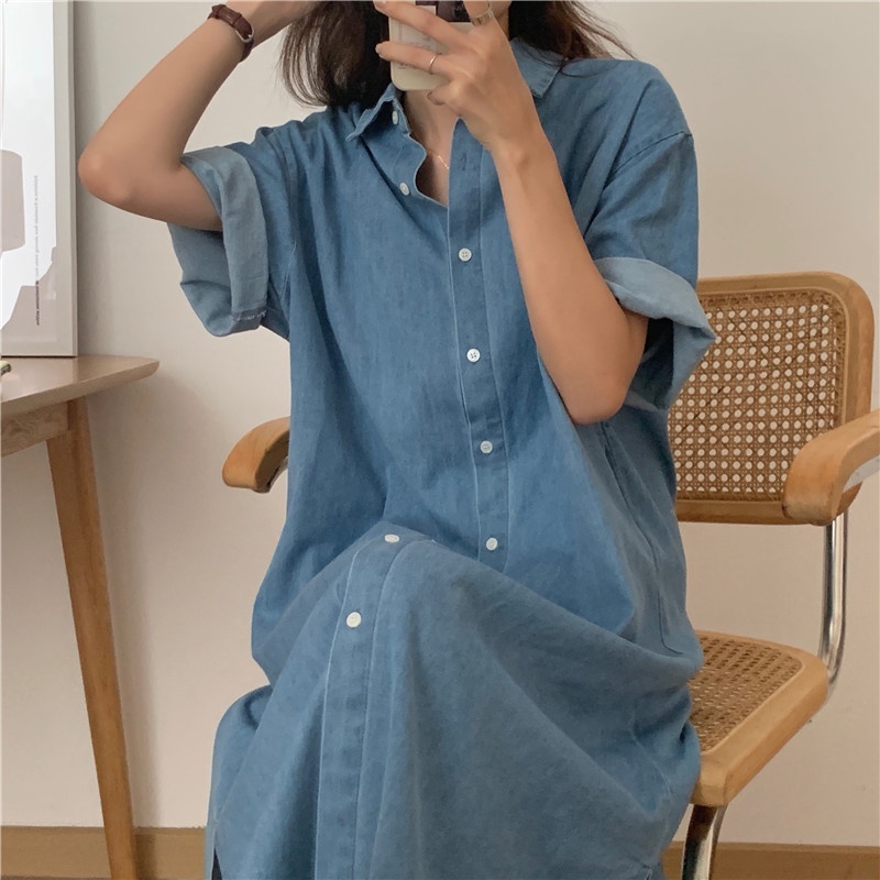 Đầm SUXI tay ngắn thiết kế đơn giản phong cách Hàn Quốc thời trang dành cho nữ