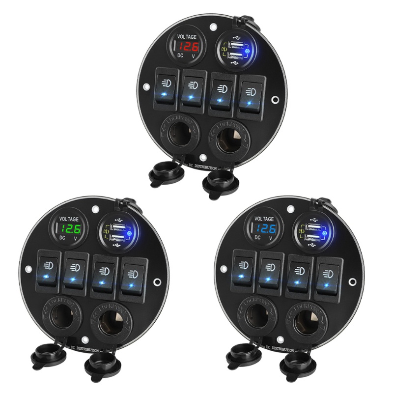 Ổ Cắm Sạc 4 Vị Trí On / off Kèm Công Tắc Vôn Kế USB Chuyên Dụng Cho Xe Tải / Tàu Thuyền RV