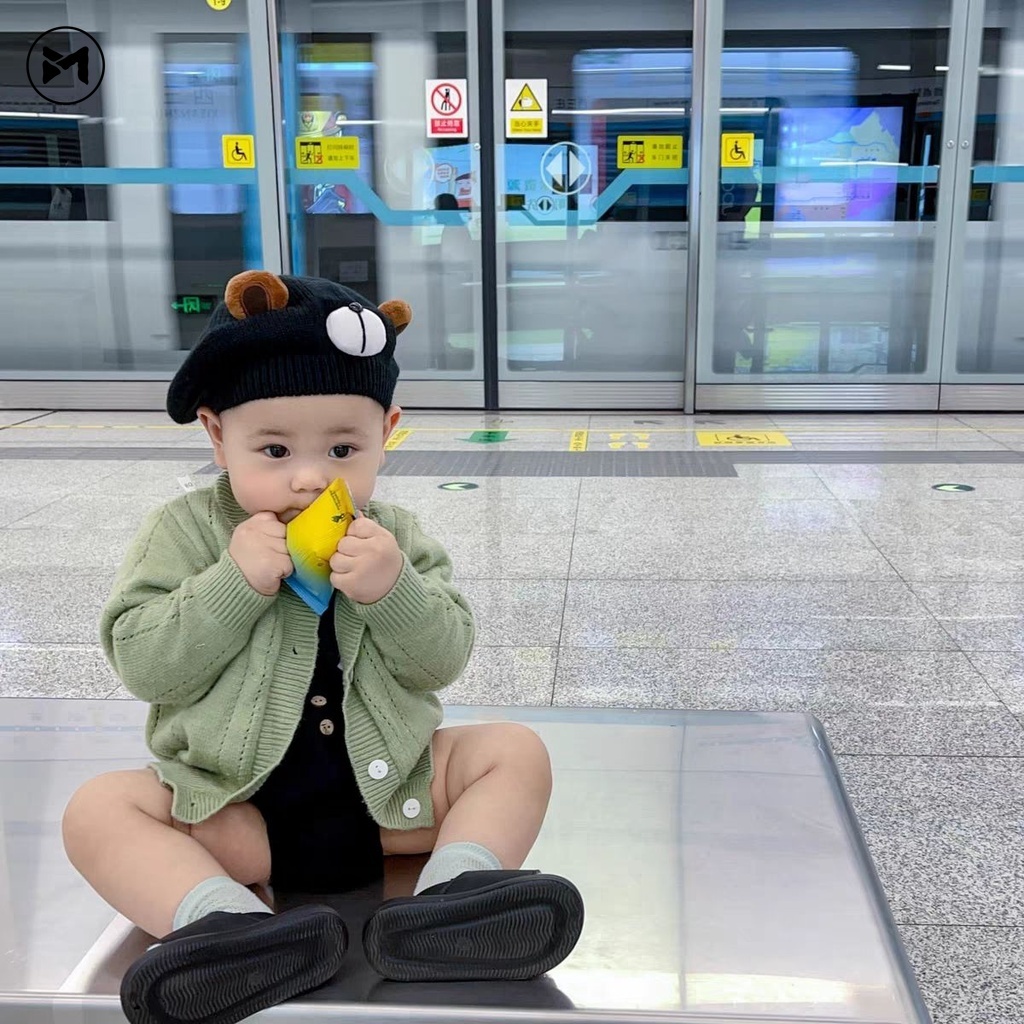 Mũ Len Dệt Kim Màu Kẹo Hình Gấu Hoạt Hình Cho Bé 1-4 Tuổi