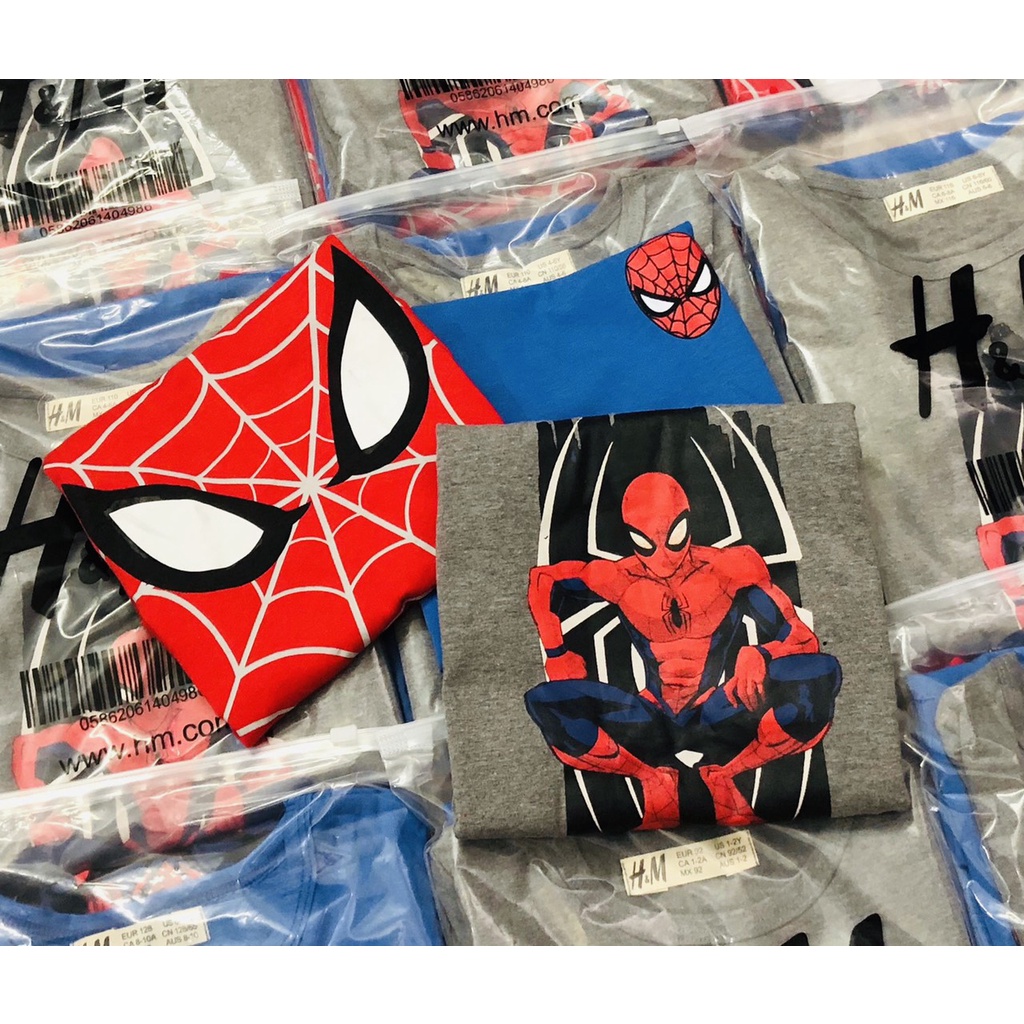 Áo thun dài tay bé trai - Set 3 áo cotton dài tay Spiderman  Hm cho bé trai 2-10t