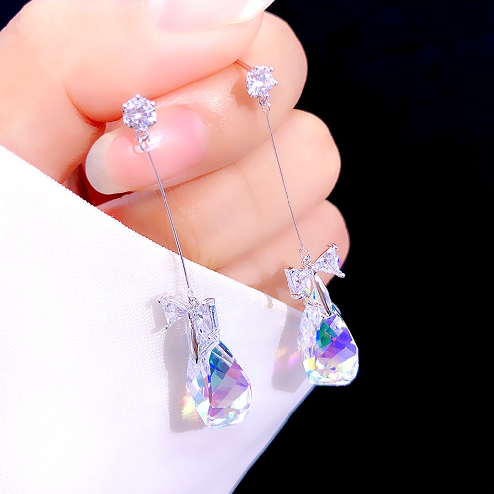Bông tai ETRENDY dáng dài đính pha lê xinh xắn sang trọng cho nữ