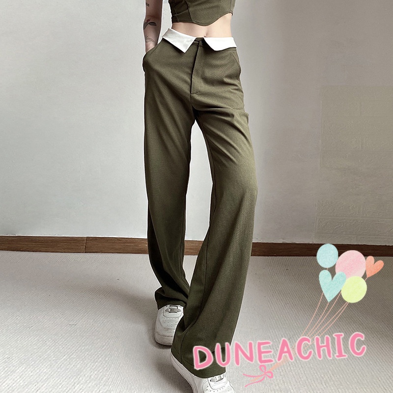 DUNEA Set đồ gồm áo 2 dây lửng và quần dài ống rộng lưng cao thời trang dành cho nữ