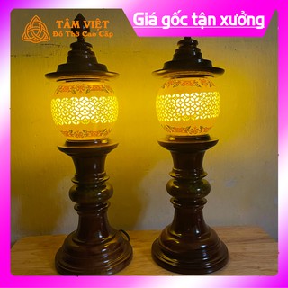 (ĐÈN THỜ CAO CẤP) Đèn Thờ Gỗ Gụ Sứ Hoa Văn Tròn