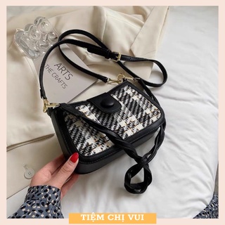 Túi xách nữ kẹp nách họa tiết ziczac nắp mở tròn, Túi đeo chéo đeo vai phối phụ kiện nơ Hàn quốc TD26
