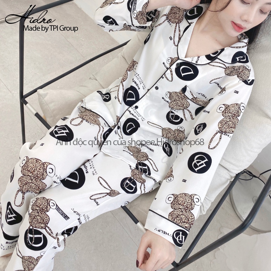 Bộ Pijama Lụa Dài Tay Cao Cấp Chất Lụa Mềm Mịn Không Nhăn Hàng Thiết Kế