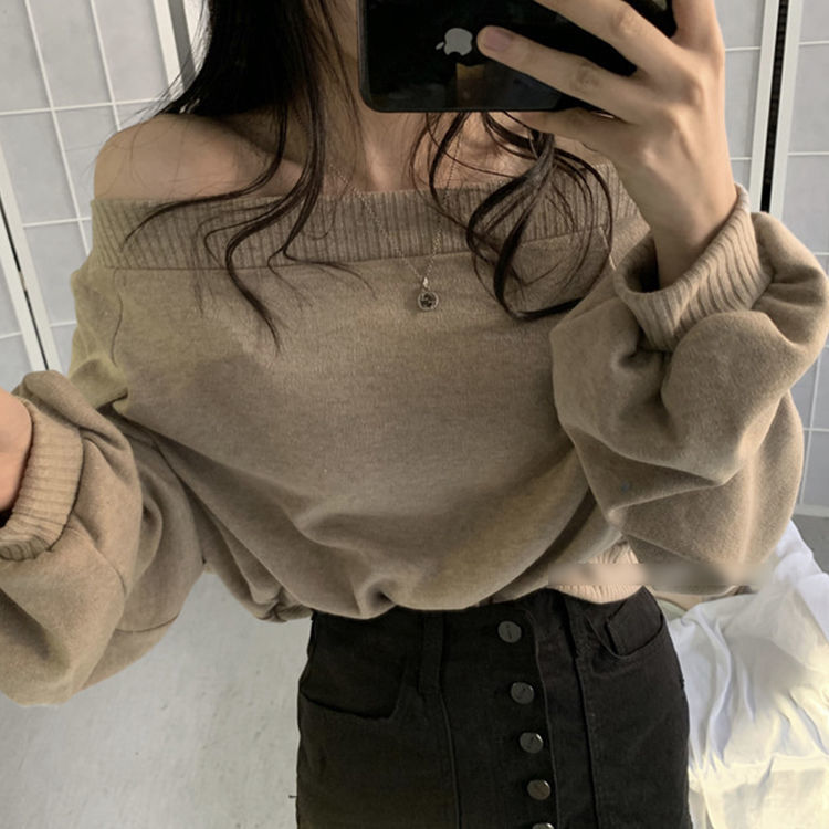 Áo Len Tay Dài Hở Vai Phong Cách Hàn Quốc 2020 Cho Nữ