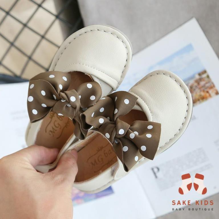 Giày búp bê bé gái - Giày cho bé gái chất da PU siêu mềm MG Baby có quai dán gắn nơ chấm bi xinh xắn M360