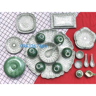 Bộ bát đĩa hoa mặt trời sứ Bát Tràng, đường kính 45cm, 15 món
