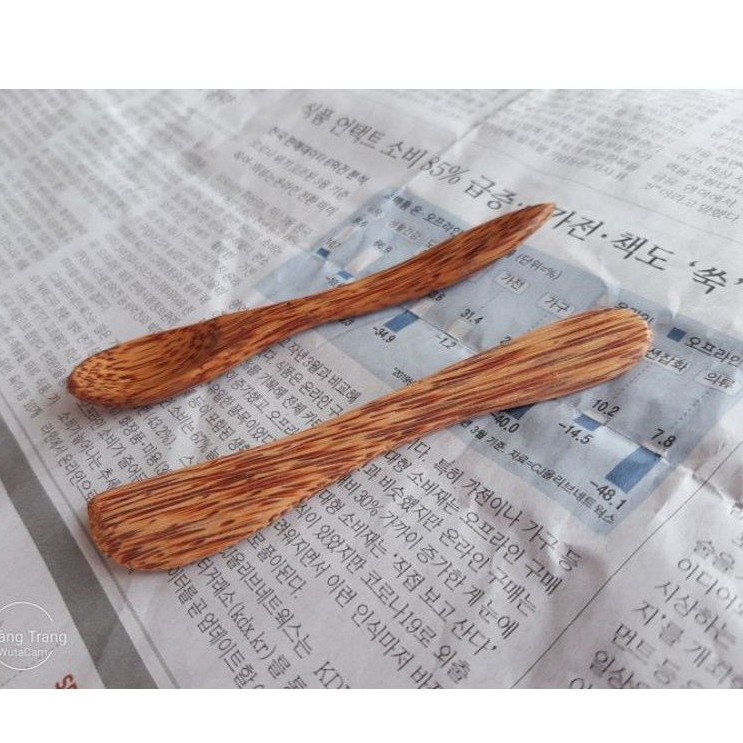 Muỗng + que trộn nguyên liệu bằng gỗ dừa 12cm