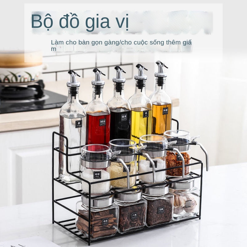 ❖❁Chai lọ gia vị kết hợp hộp gia vị dầu mắm dấm rượu vang bộ thủy tinh muối lắc hộp đựng gia vị kín hộp bảo quản gia vị