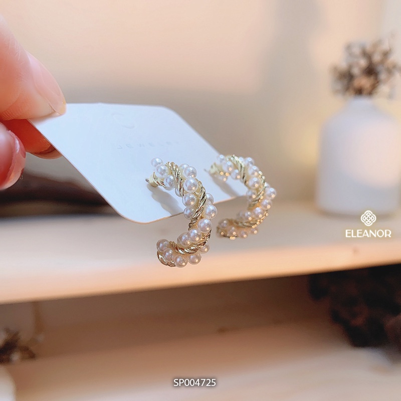 Bông tai nữ chuôi bạc 925 Eleanor Accessories ngọc trai nhân tạo dạng xoắn cong chữ C phụ kiện trang sức 4725