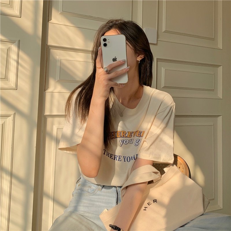 SUXI Áo Thun Tay Ngắn Cổ Tròn Dáng Rộng In Chữ Thời Trang Mùa Hè Cho Nữ