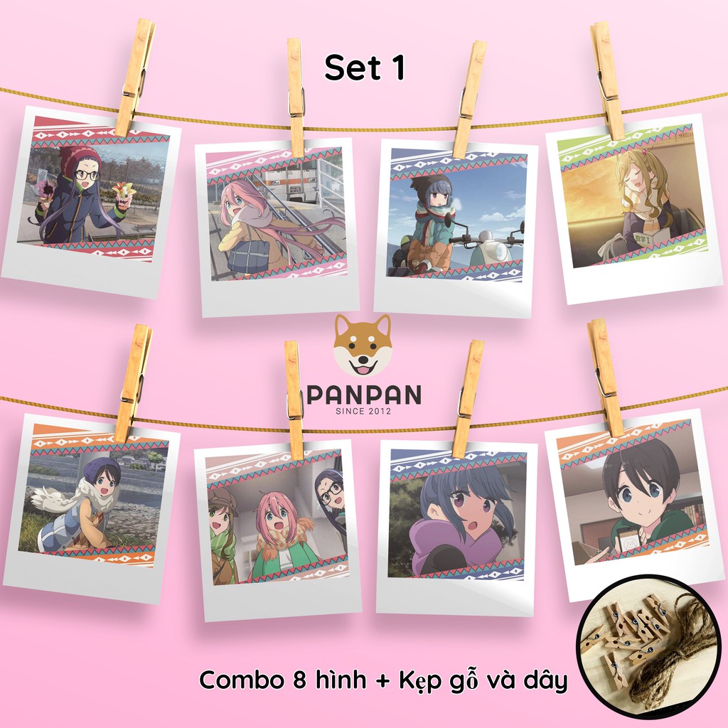 Combo 8 ảnh card lomo polaroid trang trí Anime Yuru Camp 1 (tặng kèm dây và kẹp)