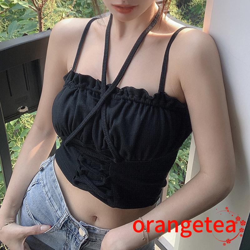 Áo lửng hai dây màu trơn thời trang gợi cảm cho nữ