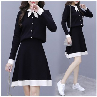 Set chân váy và áo tay dài phong cách vintage thời trang quyến rũ cho nữ