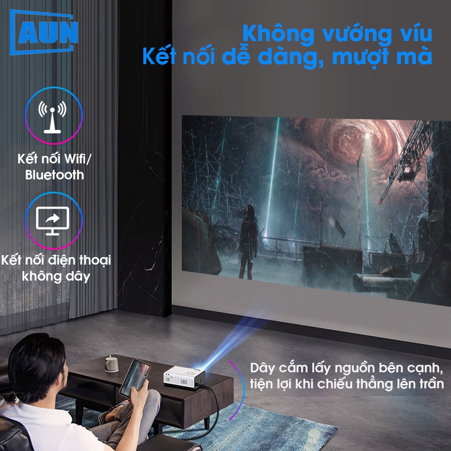 [TẶNG MÀN CHIẾU VÀ TÚI] Máy chiếu mini AUN C90PRO 2022 - Độ phân giải thực chuẩn HD - Độ sáng cao - Bảo hành 12 tháng