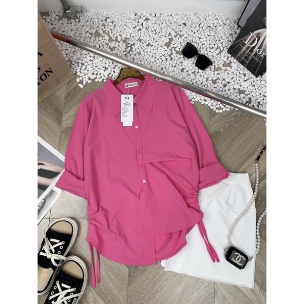 [ 𝐅𝐑𝐄𝐄 𝐒𝐇𝐈𝐏 ] SET ÁO SƠ MI HỒNG TAY DÀI RÚT HÔNG MIX SOOC TRẮNG