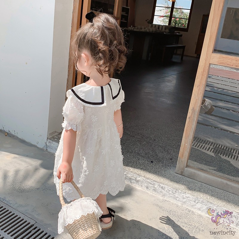 Đầm Công Chúa Tay Ngắn Cổ Búp Bê In Hoa Phong Cách Hàn Quốc Cho Bé Gái