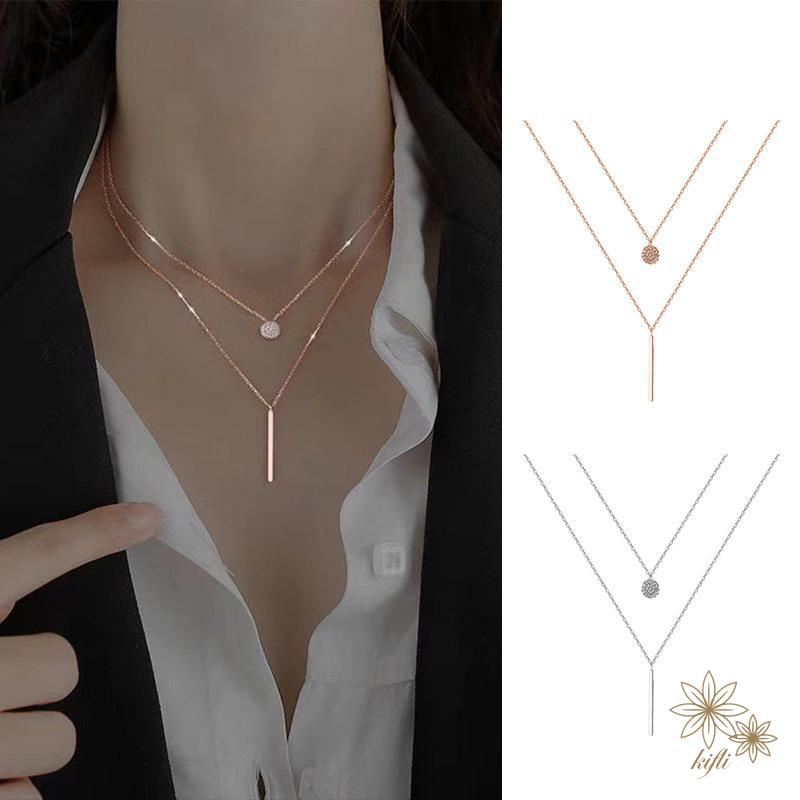 Vòng Cổ Hai Lớp Đính Đá Kim Cương Đơn Giản Phong Cách Harajuku Cho Nữ