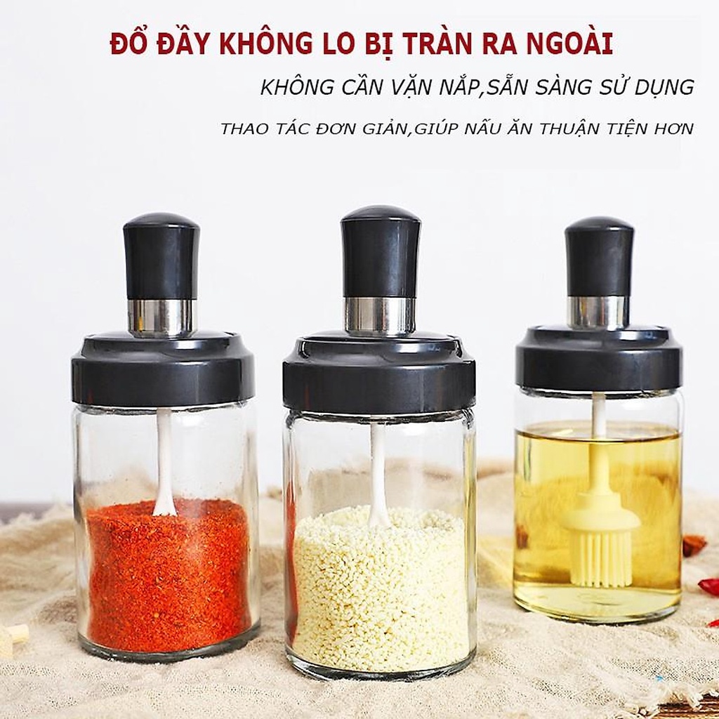 Lọ Đựng Gia Vị Thủy Tinh Kèm Thìa Tiện Lợi