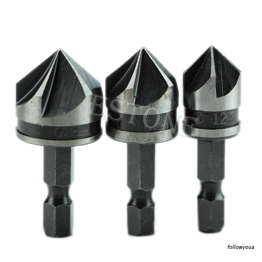 Set 3 Mũi Khoan Lục Giác 12mm 16mm 19mm 1 / 4 &quot;5 Rãnh Mới