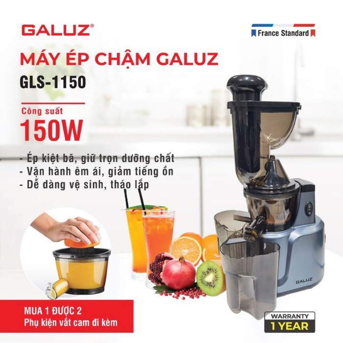 Máy ép chậm GALUZ GLS-1150 2 trong 1, vừa ép, vừa vắt cam