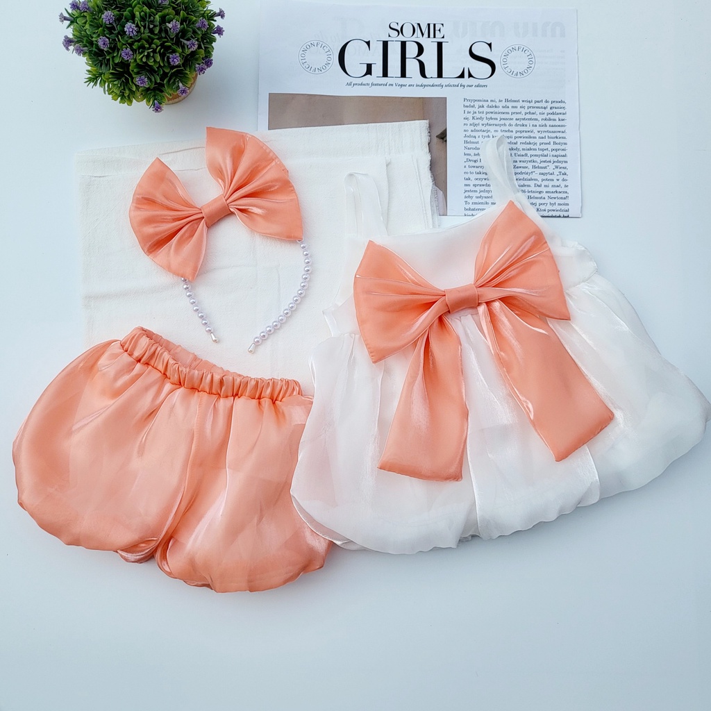 Bộ Áo Quần Công Chúa Voan Nơ Màu Xanh Cho Bé Gái Sơ Sinh 3-15kg