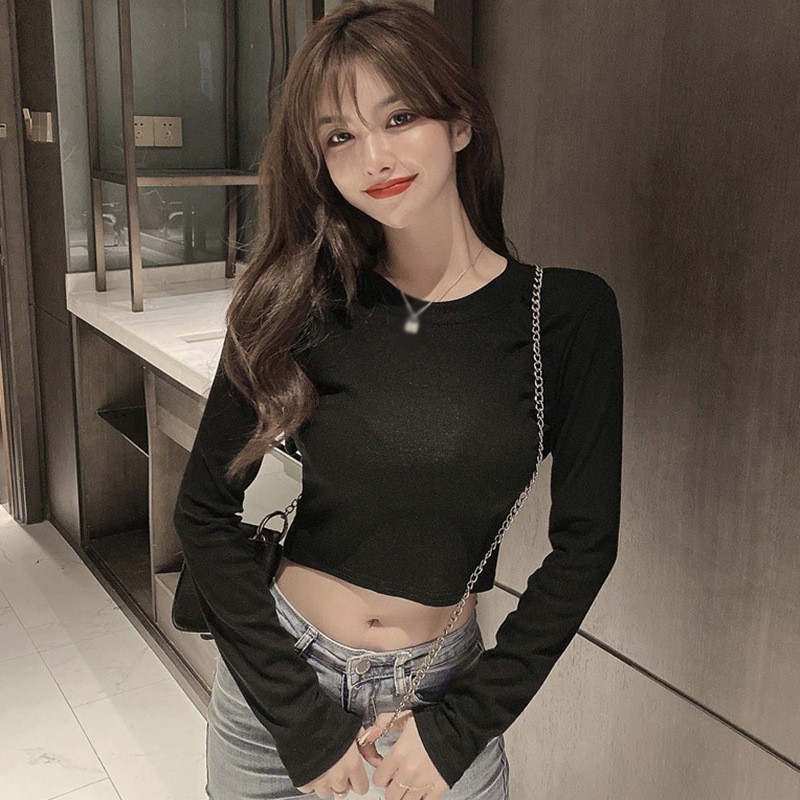 Áo Thun Dài Tay Cổ Tròn Hở Lưng Gợi Cảm Cho Nữ