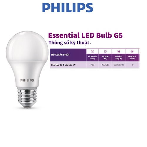 Bóng Philips LED bulb Essential E27 (5W,7W,9W,11W,13W) - ánh sáng trắng, ánh sáng vàng