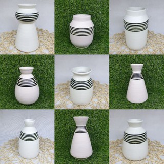 Bình Lọ Hoa mini men Trắng Xước Kẻ Ngang - Phong cách Vintage - Dáng mini cao 15 - 20cm - Gốm sứ Bát tràng