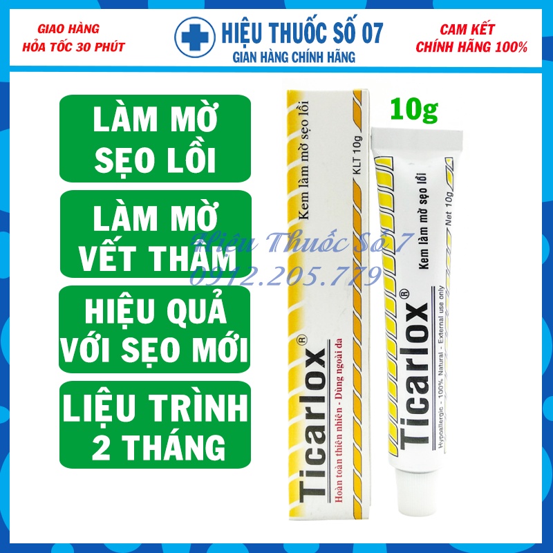 Kem mờ sẹo lồi Ticarlox 10g -  Làm mờ dần vết sẹo và thâm trên da