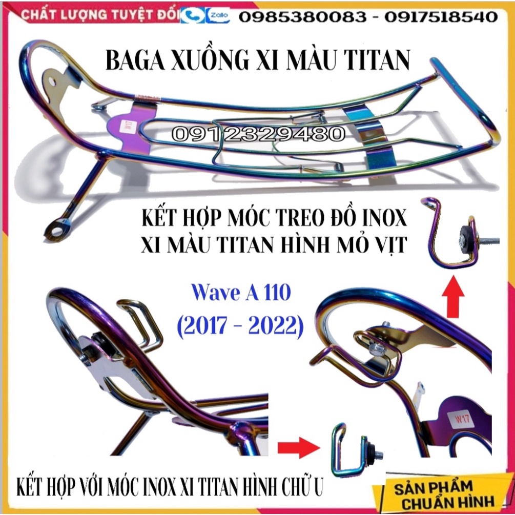 BaGa Xuồng  Inox 304, Sơn Đen, Xi Màu TiTan Mẫu Spark Kèm Móc Treo Đồ Lắp Cho Dòng Wave A 110