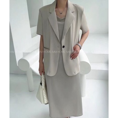 Áo blazer cổ v độn vai túi hộp bảng màu hàn A-2022