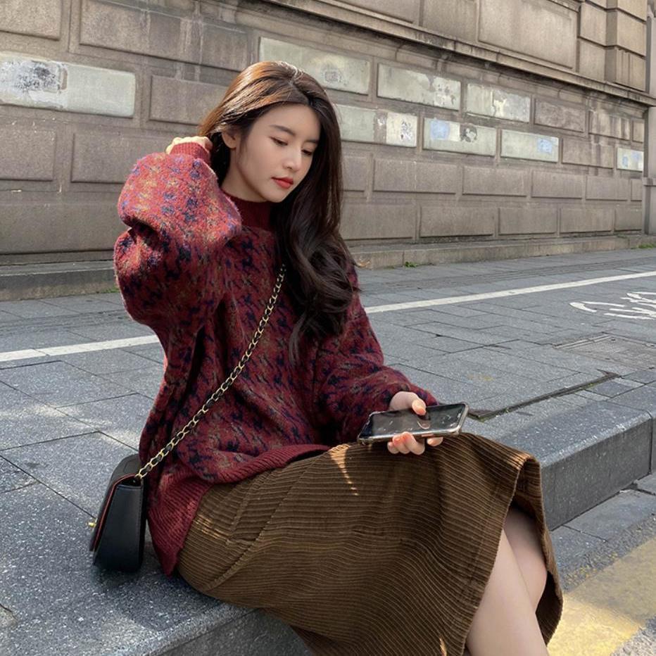 Áo Len Nữ Dài Tay Cổ Tròn Form Rộng Thời Trang Hàn