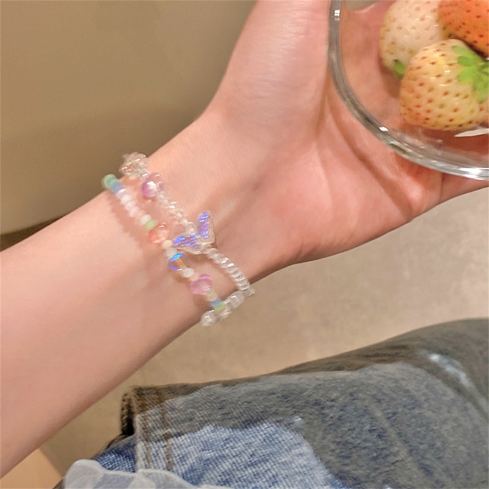Cod Qipin Vòng Đeo Tay Xỏ Hạt Acrylic Nhiều Màu Sắc Ngọt Ngào Hình Trái Tim Bướm Bướm Hàn Quốc Có Thể Điều