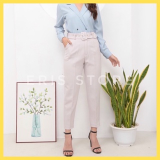 Quần baggy nữ kèm đai cao cấp lưng cạp cao dáng tây âu công sở vải trượt mặc đi làm đi học