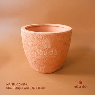 Chậu đất nung trồng cây dáng vót hoạ tiết hoa cúc 16x14 cm