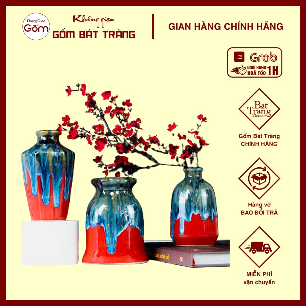 Lọ hoa, Bình hoa mini men hoả biến đỏ trang trí nhà cửa văn phòng quán cà phê