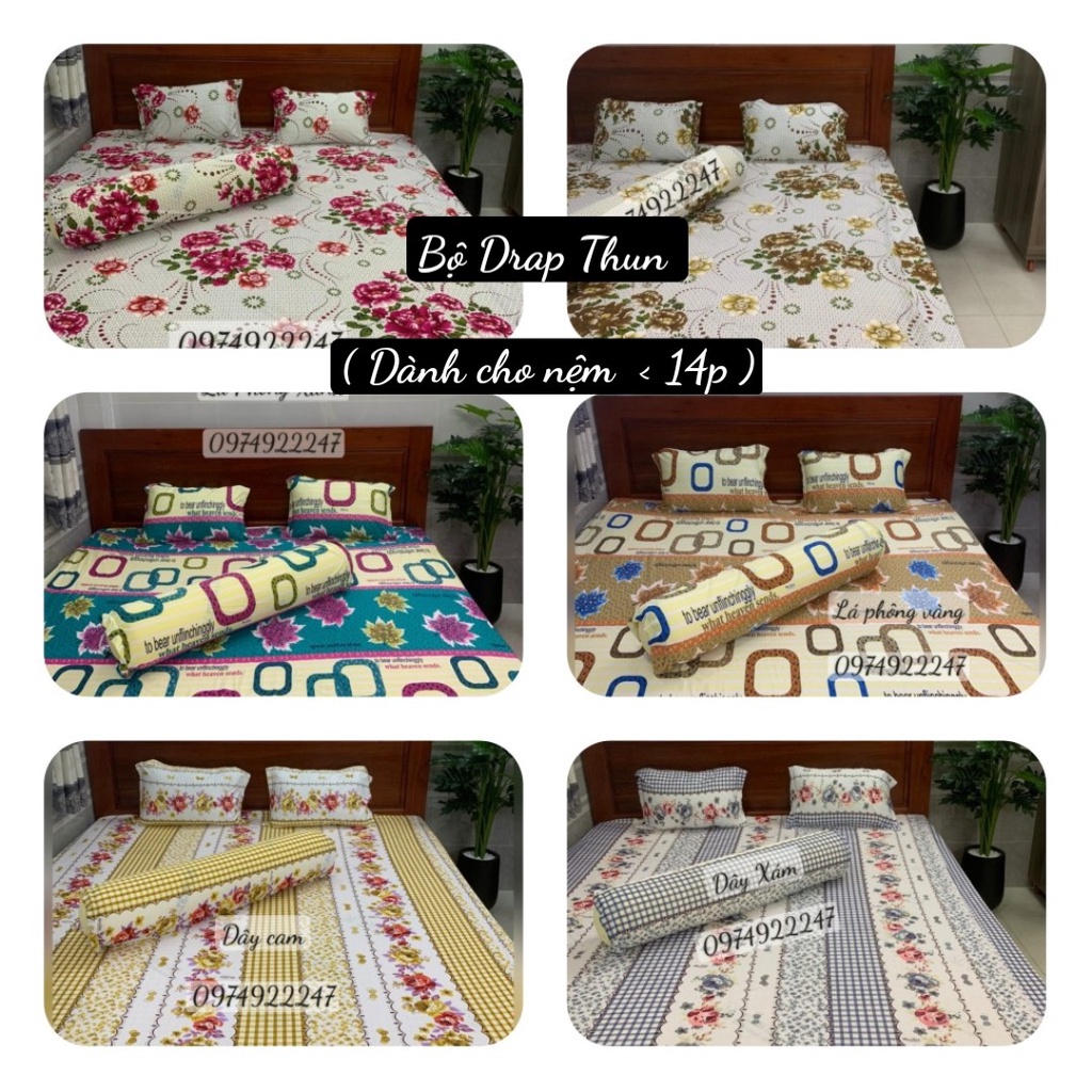 Bộ drap thun Hàn Quốc 4 món. Thun cực mát, không nhăn, không xù lông, không phai màu, đủ kích cỡ.
