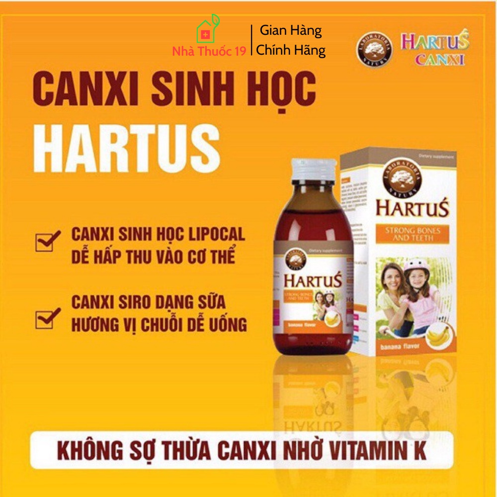 Hartus Strong Bones And Teeth, Siro nhập khẩu bổ sung Canxi sinh học và Vitamin K+D3 giúp bé phát triển chiều cao tối đa