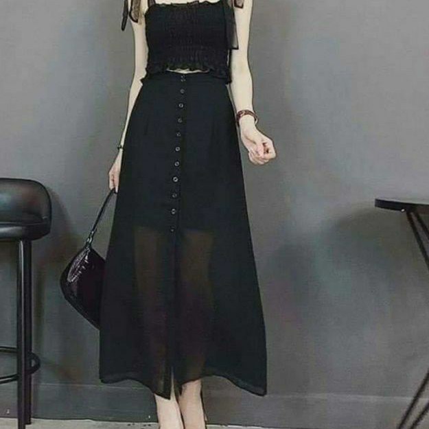 Chân váy chữ A vôn xẻ phối nút | BigBuy360 - bigbuy360.vn