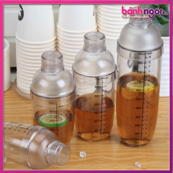 Bình Lắc Shaker Pha Chế Nhựa Chia Vạch Đen 350ml- 500ml - 700ml - 1000ml - Nắp Bình Lắc